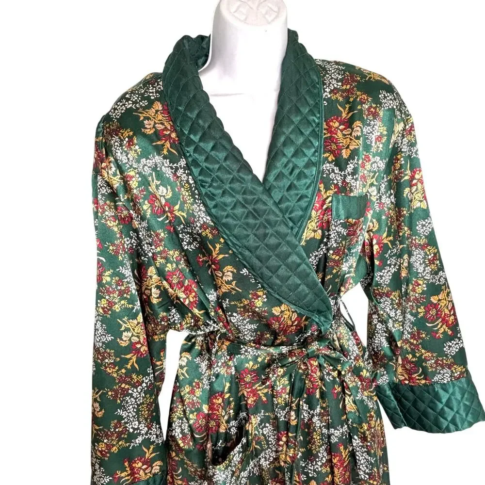 Victorias Secret Vintage Gold Label Long Belted Floral Robe Quilted Collar M/L